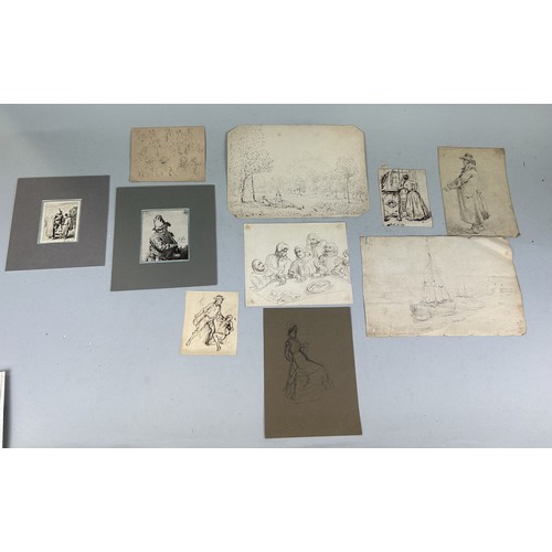 536 - A COLLECTION OF TEN OLD MASTER STYLE DRAWINGS Largest 30cm x 21cm One attributed to George Morland.