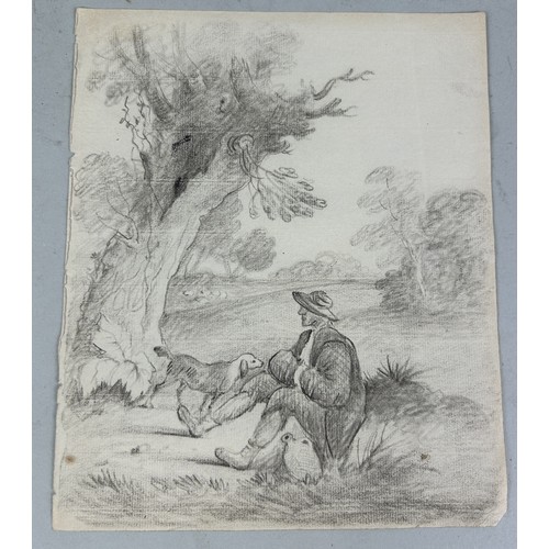 534 - CIRCLE OF THOMAS GAINSBOROUGH R.A. (1727-1788): A PENCIL DRAWING ON PAPER DEPICTING A SEATED FIGURE ... 