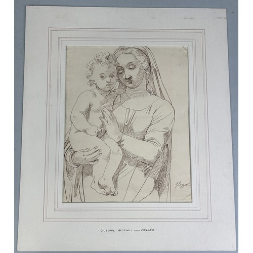 540 - ATTRIBUTED TO GIUSEPPE BEZZUOLI (ITALIAN 1794-1855): A PEN DRAWING OF THE MADONNA AND CHILD Signed b... 