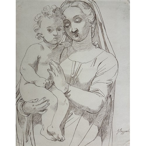 540 - ATTRIBUTED TO GIUSEPPE BEZZUOLI (ITALIAN 1794-1855): A PEN DRAWING OF THE MADONNA AND CHILD Signed b... 