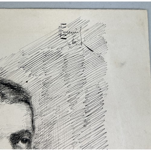 541 - AN INTERESTING PEN DRAWING OF A GENTLEMAN'S PROFILE SIGNED INDISTINCTLY Inscribed in pencil bottom r... 