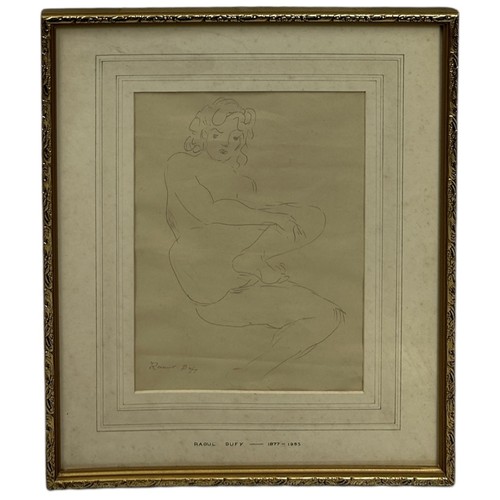 549 - AFTER RAOUL DUFY (FRENCH 1877-1953): A PENCIL DRAWING DEPICTING A NUDE LADY 'NU AGENOUILLE' 26cm x 1... 