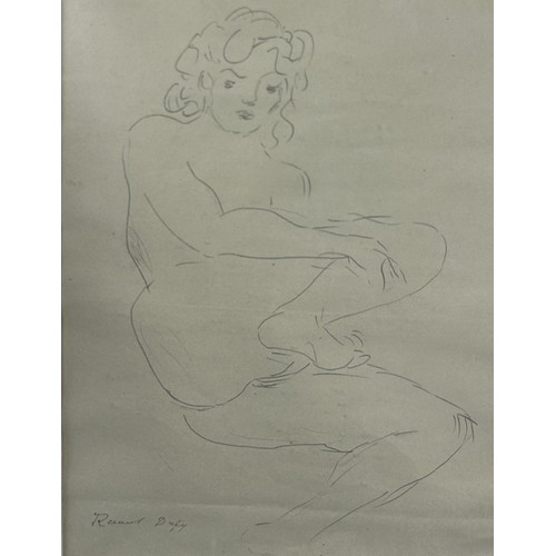 549 - AFTER RAOUL DUFY (FRENCH 1877-1953): A PENCIL DRAWING DEPICTING A NUDE LADY 'NU AGENOUILLE' 26cm x 1... 