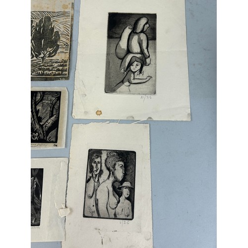 566 - ETCHINGS AND WOODCUT PRINTS TO INCLUDE: ETHELBERT WHITE, TOM CHADWICK, LAURENCE ANGUS (6) Largest 26... 