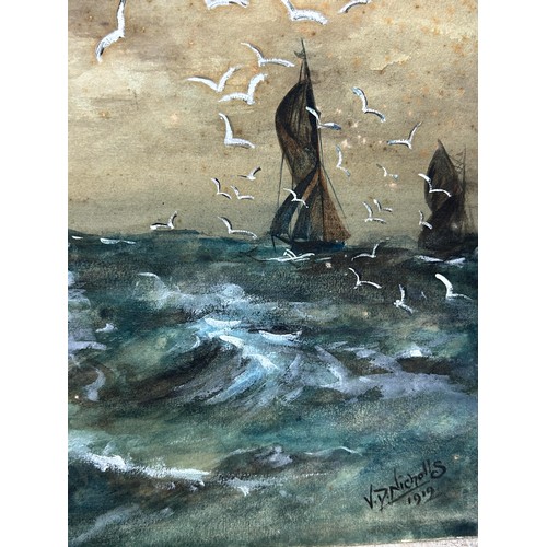 569 - THREE 19TH CENTURY WATERCOLOURS DEPICTING SHIPS ON CHOPPY WATERS Largest 53cm x 38cm Each stuck down... 