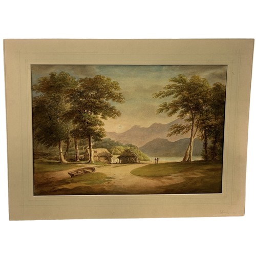 571 - FRANCIS NICHOLSON (1753 - 1844): A 19TH CENTURY WATERCOLOUR PAINTING 'TARBET IN LOCH LOMOND' 48 x 34... 