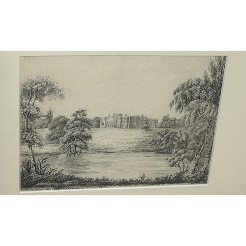 577 - TWO PENCIL DRAWINGS: ONE LAKESIDE VIEW (1846) BY F. W. STOCKDALE; ONE DEPICTING A COUNTRY ESTATE (18... 