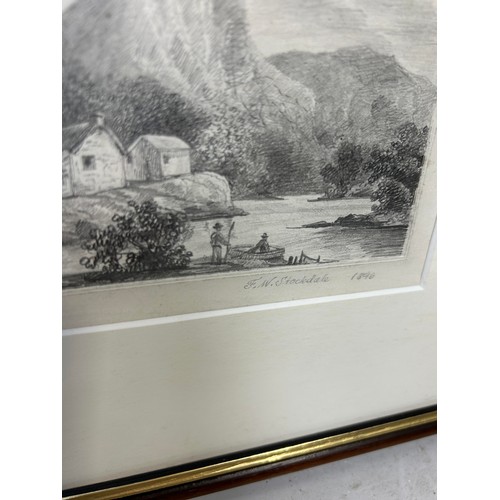 577 - TWO PENCIL DRAWINGS: ONE LAKESIDE VIEW (1846) BY F. W. STOCKDALE; ONE DEPICTING A COUNTRY ESTATE (18... 