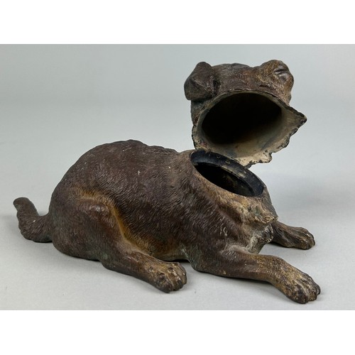 626A - A COLD PAINTED BRONZE VIENNESE DOG INKWELL MARKED 'DEPOSE' TO VERSO With registered mark. 20cm x 9.5... 