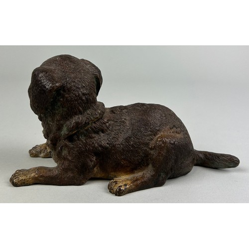 626A - A COLD PAINTED BRONZE VIENNESE DOG INKWELL MARKED 'DEPOSE' TO VERSO With registered mark. 20cm x 9.5... 