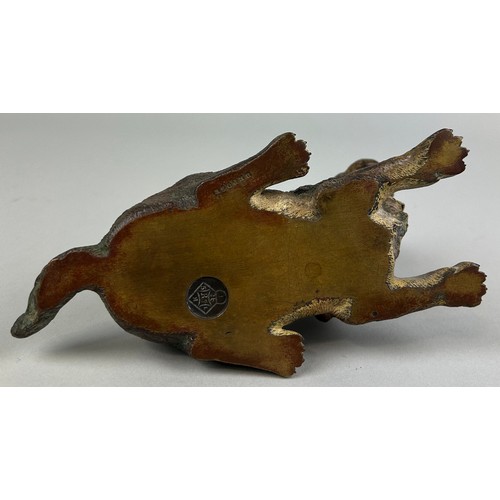 626A - A COLD PAINTED BRONZE VIENNESE DOG INKWELL MARKED 'DEPOSE' TO VERSO With registered mark. 20cm x 9.5... 