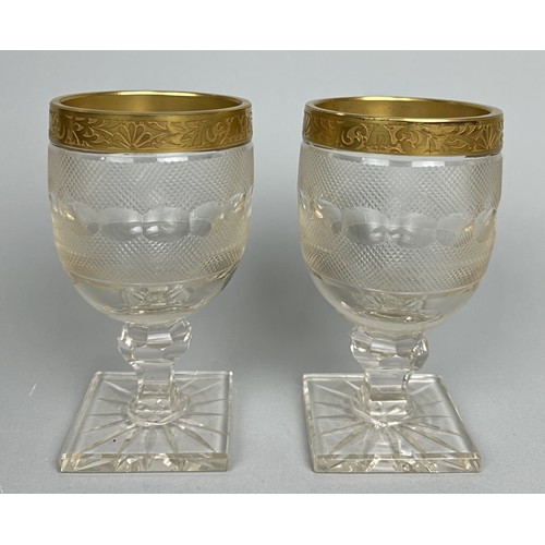 634 - A PAIR OF MOSER GERMAN CRYSTAL GLASSES WITH HIGHT CARAT GOLD GILDING 16cm H each.