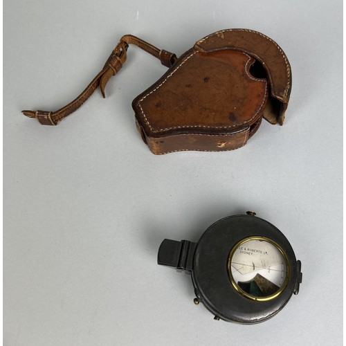 636 - A PRISMATIC COMPASS CIRCA 1870 WITH LEATHER CASE Marked Lavelle and Roberts, Sydney.