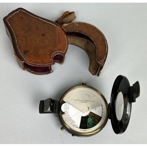 636 - A PRISMATIC COMPASS CIRCA 1870 WITH LEATHER CASE Marked Lavelle and Roberts, Sydney.