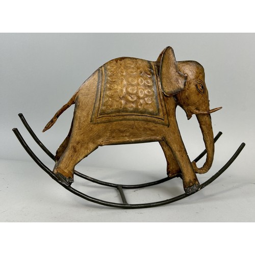 648 - A MINIATURE INDIAN PAINTED ELEPHANT ROCKING HORSE 38cm x 26cm