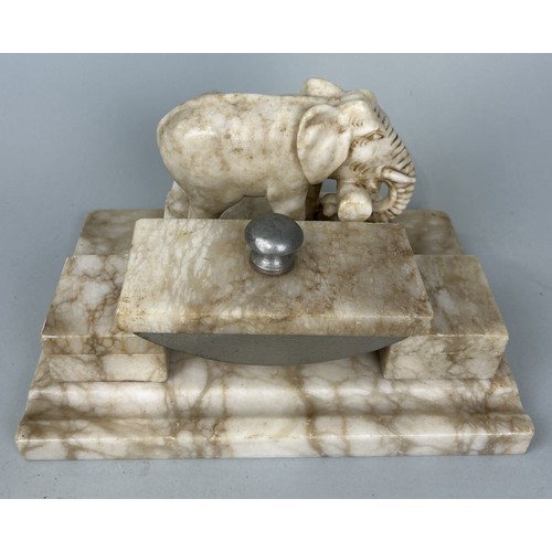 663 - A 1960'S RUSSIAN MARBLE 'ELEPHANT' INKSTAND 26cm x 18cm