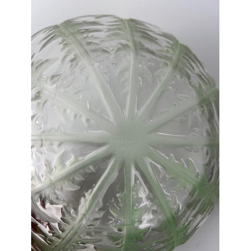 680 - RENE LALIQUE (FRENCH 1860-1945): A GLASS BOWL WITH LEAF DESIGN 24cm x 9cm