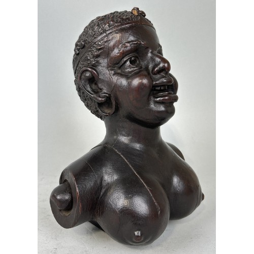 682 - A PROBABLY 18TH CENTURY CARVED BUST OF AN AFRICAN LADY 26cm x 20cm