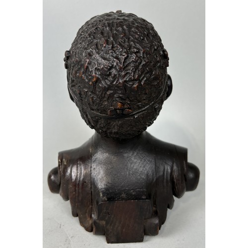 682 - A PROBABLY 18TH CENTURY CARVED BUST OF AN AFRICAN LADY 26cm x 20cm