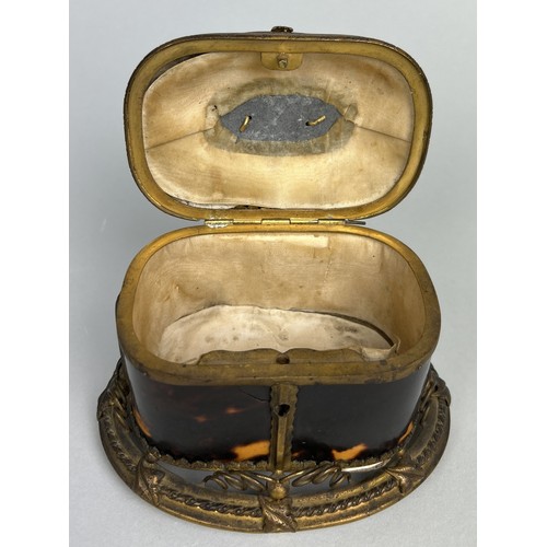 681 - A 19TH CENTURY FRENCH BIJOUTERIE TORTOISESHELL AND GILDED METAL BOX 13cm x 9cm