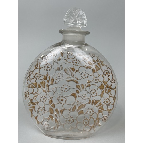 683 - RENE LALIQUE (FRENCH 1860-1945): A GLASS MOON FLASK WITH STOPPER 23.5cm x 17cm