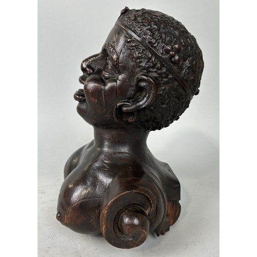 682 - A PROBABLY 18TH CENTURY CARVED BUST OF AN AFRICAN LADY 26cm x 20cm