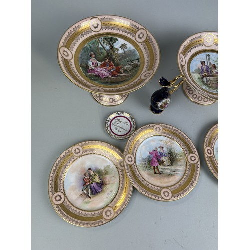 678 - LIMOGES PORCELAIN: TO INCLUDE PLATES AND PEDESTAL BOWLS PAINTED WITH FIGURES (11)