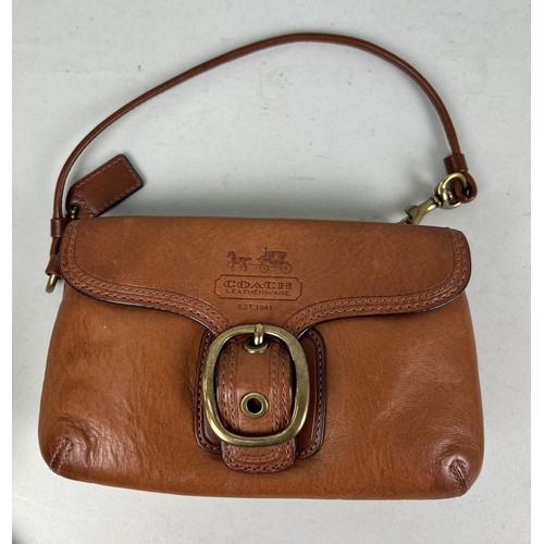 690 - A COACH TAN LEATHER MINI HAND BAG ALONG WITH A PURSE (2) 18cm L