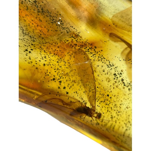 747 - FLYING INSECT FOSSILS IN AMBER A highly detailed flying insect, alongside another in a large amber g... 