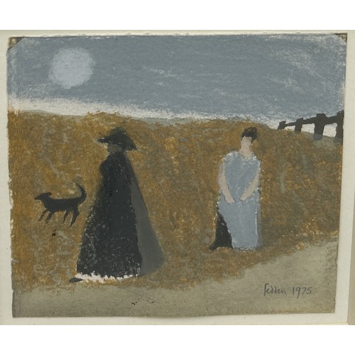 752 - MARY FEDDEN (BRITISH 1915-2012): A WATERCOLOUR AND BODYCOLOUR PAINTING ON PAPER DEPICTING A BEACH SC... 