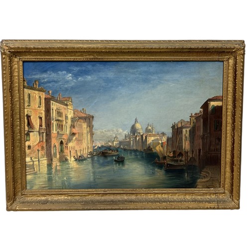 765 - A 19TH CENTURY OIL PAINTING ON CANVAS IN THE ITALIAN MANNER DEPICTING A VENETIAN CANAL 60cm x 40cm M... 