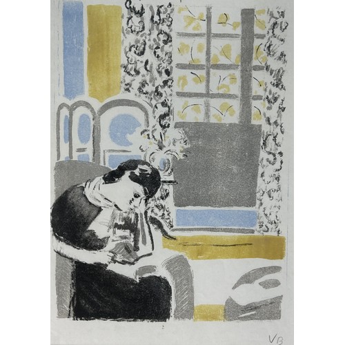 761 - VANESSA BELL (BRITISH 1879-1961): A LITHOGRAPH IN COLOURS 'GIRL READING', 1945 Signed with initials ... 