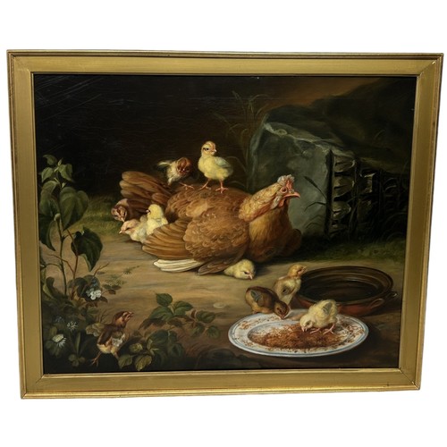 769 - AFTER WENZEL PETER (AUSTRIAN 1745-1829): AN OIL PAINTING ON CANVAS 'HENS AND CHICKS IN A GARDEN' 74c... 