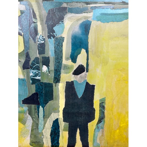 771 - JOHN ARMSTRONG (1893-1973): A MIXED MEDIA PAINTING ON BOARD DEPICTING A MAN WEARING A HAT 63.5cm x 5... 