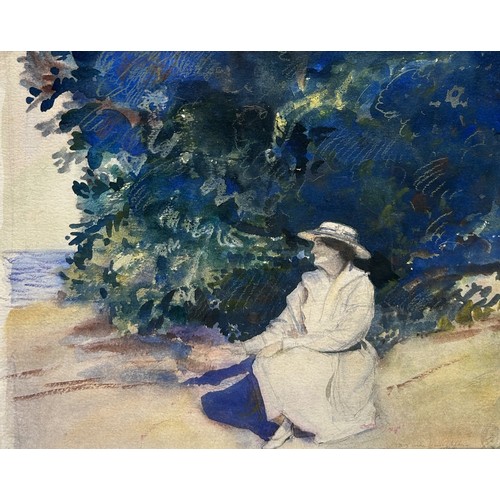 786 - AMERICAN SCHOOL CIRCA 1920: A WATERCOLOUR PAINTING ON PAPER DEPICTING A SEATED LADY Paper stamped an... 