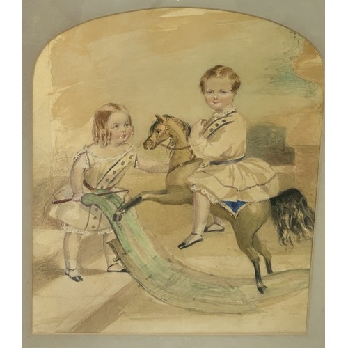 795 - TWO VICTORIAN WATERCOLOUR PAINTINGS DEPICTING KATHLEEN AND CUTHBERT TROWER CIRCA 1861 Largest 40cm x... 