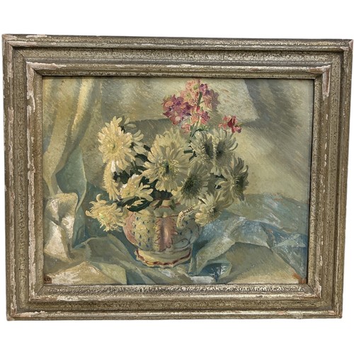 798 - AN OIL PAINTING ON CANVAS DEPICTING A STILL LIFE WITH FLOWERS IN A PORCELAIN URN 50cm x 39cm Framed ... 