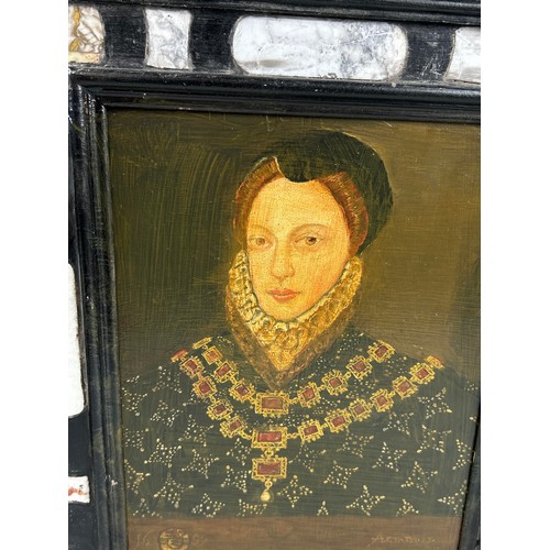 801 - A 16TH CENTURY ELIZABETHAN STYLE PAINTING DEPICTING A LADY 25cm x 19cm Mounted in an ebonised wooden... 