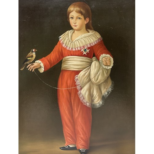 811 - AN OLD MASTER STYLE OIL PAINTING ON CANVAS DEPICTING A GIRL WITH A BIRD 80cm x 60cm Framed 93cm x 72... 