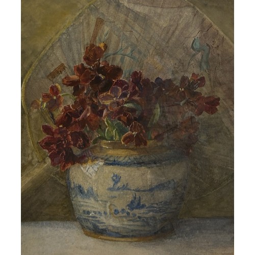 819 - HELEN THORNYCROFT (BRITISH 1838-1937): A WATERCOLOUR PAINTING ON PAPER DEPICTING A STILL LIFE WITH A... 