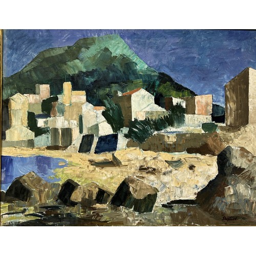 820A - SIDNEY HORNE SHEPHERD (1909-1993): AN OIL PAINTING ON CANVAS DEPICTING THE ISLAND OF ELBA 90cm x 70c... 