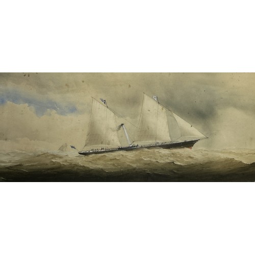 821 - A 19TH CENTURY WATERCOLOUR PAINTING ON PAPER DEPICTING THE ROYAL YACHT CLUB STEAM YACHT 63cm x 30cm ... 