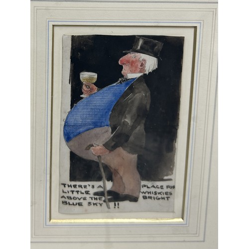 827 - A CARICATURE PAINTING ON PAPER DEPICTING A FAT MAN Purchased from Colnaghi. 'There's a place for lit... 