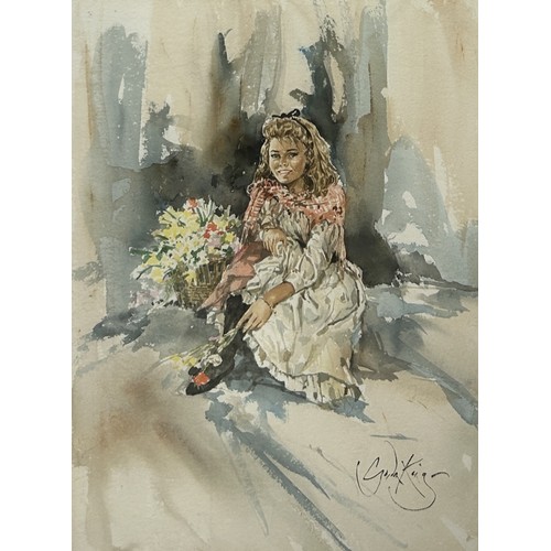 849 - GORDON KING (BRITISH 1939-2022): A WATERCOLOUR PAINTING ON PAPER DEPICTING A SEATED LADY 54cm x 37cm... 