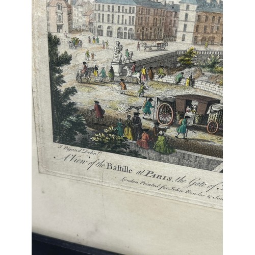 856 - A POSSIBLY 18TH CENTURY ENGRAVING DEPICTING THE BASTILLE, FRANCE 49cm x 27cm Framed and glazed. 75cm... 