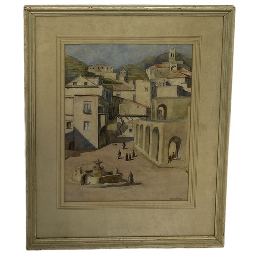 882 - M.M SANKEY (BRITISH): A WATERCOLOUR PAINTING ON PAPER DEPICTING A CONTINENTAL STREET SCENE WITH FIGU... 