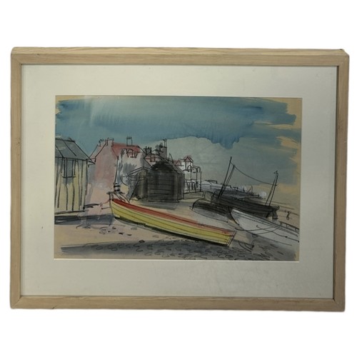 885 - A WATERCOLOUR PAINTING WITH PENCIL AND CHARCOAL DEPICTING A BOAT AT LOW TIDE Inscribed to verso 'H.S... 