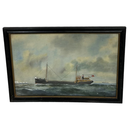 900 - A WATERCOLOUR PAINTING ON PAPER DEPICTING THE AMERTY OF LONDON SHIP 55cm x 35cm Framed and glazed.