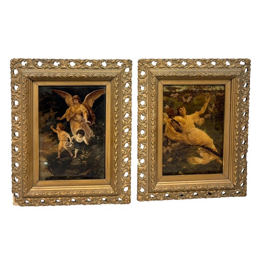 902 - A PAIR OF VICTORIAN CRYSTOLEUMS (2) Mounted in orante gilt wood frames. Frame 38cm x 30cm each.