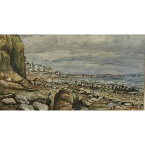 918 - A WATERCOLOUR PAINTING ON PAPER DEPICTING A STONE BEACH, EASTBOURNE Mount inscribed S.G. Jardine, 18... 